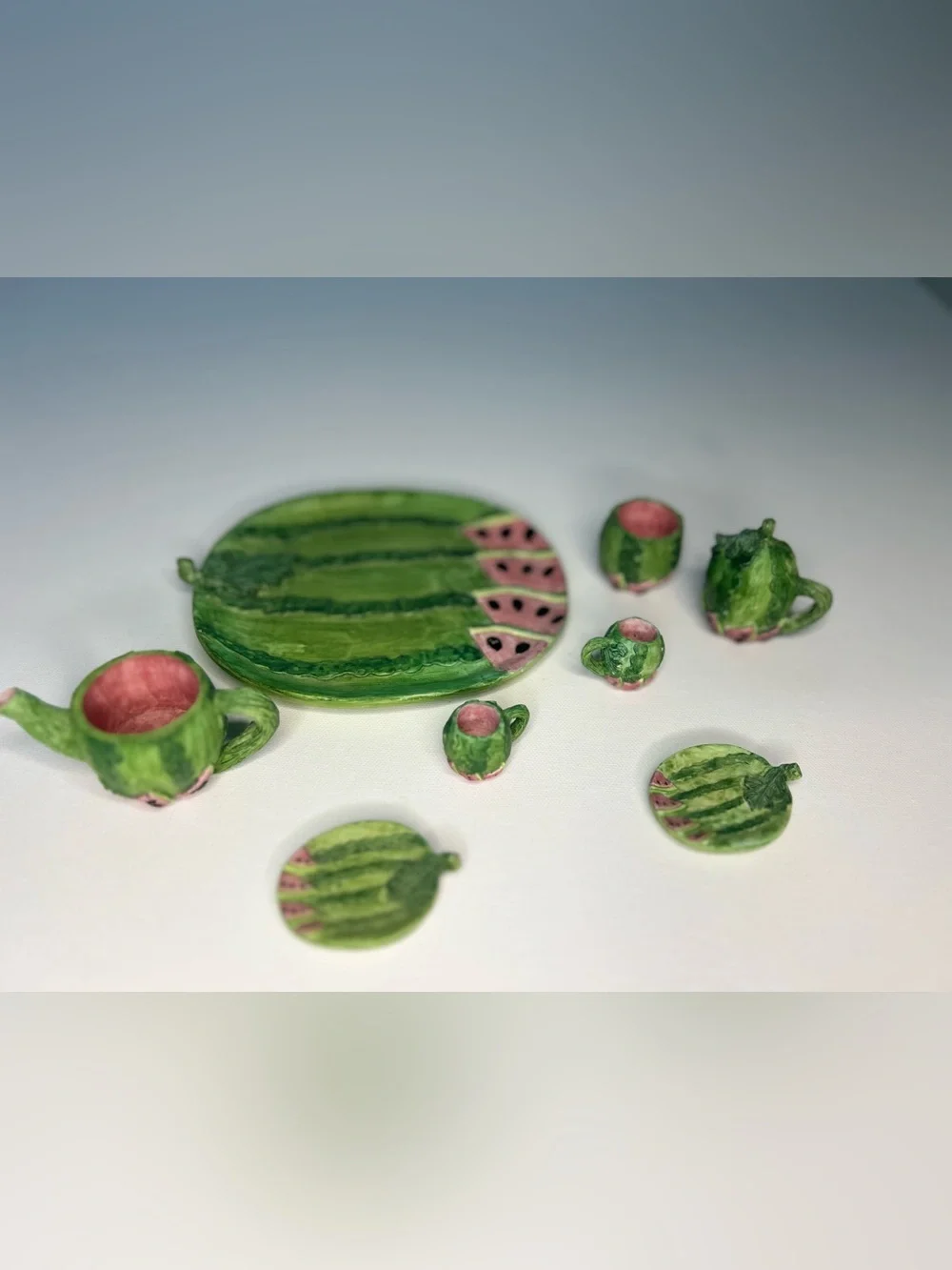 Vintage 1995 Young’s Inc Miniature Watermelon Resin Tea Set